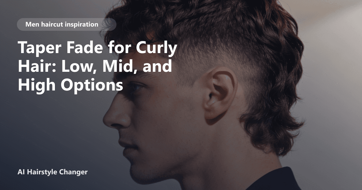 Man with curly hair wearing a low, mid, and high taper fade haircut, showing the contrast between fade heights and defined curls.