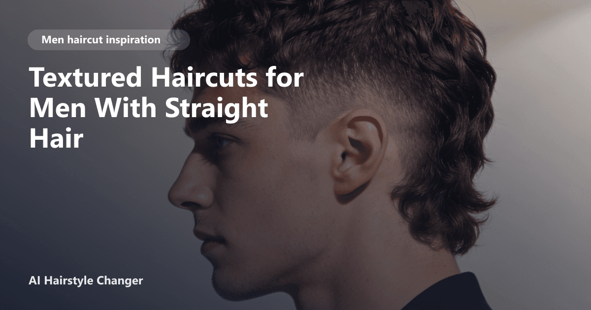 Modern men's haircut with defined shape, clean sides, and natural texture, with "Textured Haircuts for Men With Straight Hair" title.