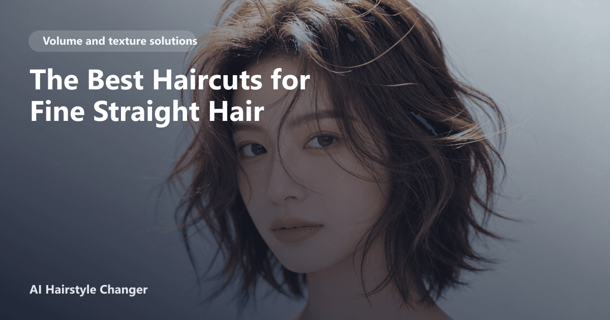 Volume-building haircut with lift at the crown and fuller ends, with "The Best Haircuts for Fine Straight Hair" title overlay.