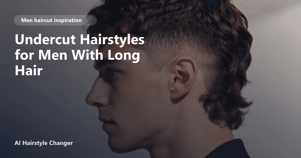 Modern men's haircut with defined shape, clean sides, and natural texture, with "Undercut Hairstyles for Men With Long Hair" title overlay.