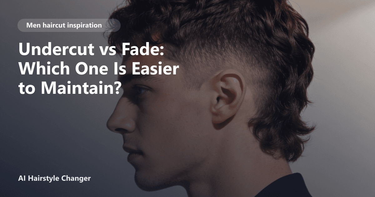 Modern men's haircut with defined shape, clean sides, and natural texture, with "Undercut vs Fade Which One Is Easier to Maintain" title.