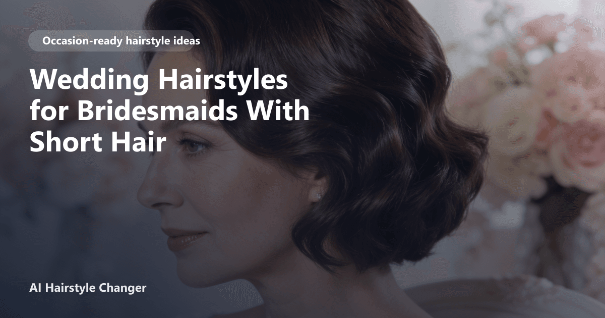 Bridesmaid with short, textured bob styled in soft waves and jeweled hairpins, suitable for a wedding, with the page title tastefully overlaid.