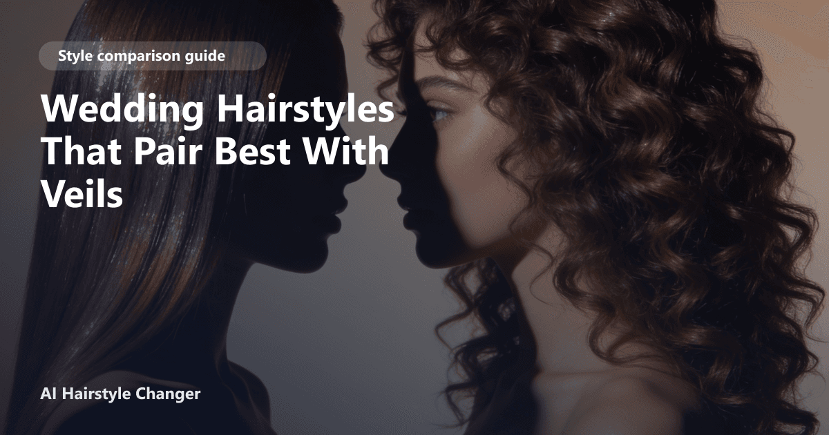 Bride with a low chignon and fingertip veil, soft tendrils framing her face, with the title 'Wedding Hairstyles That Pair Best With Veils' overlaid