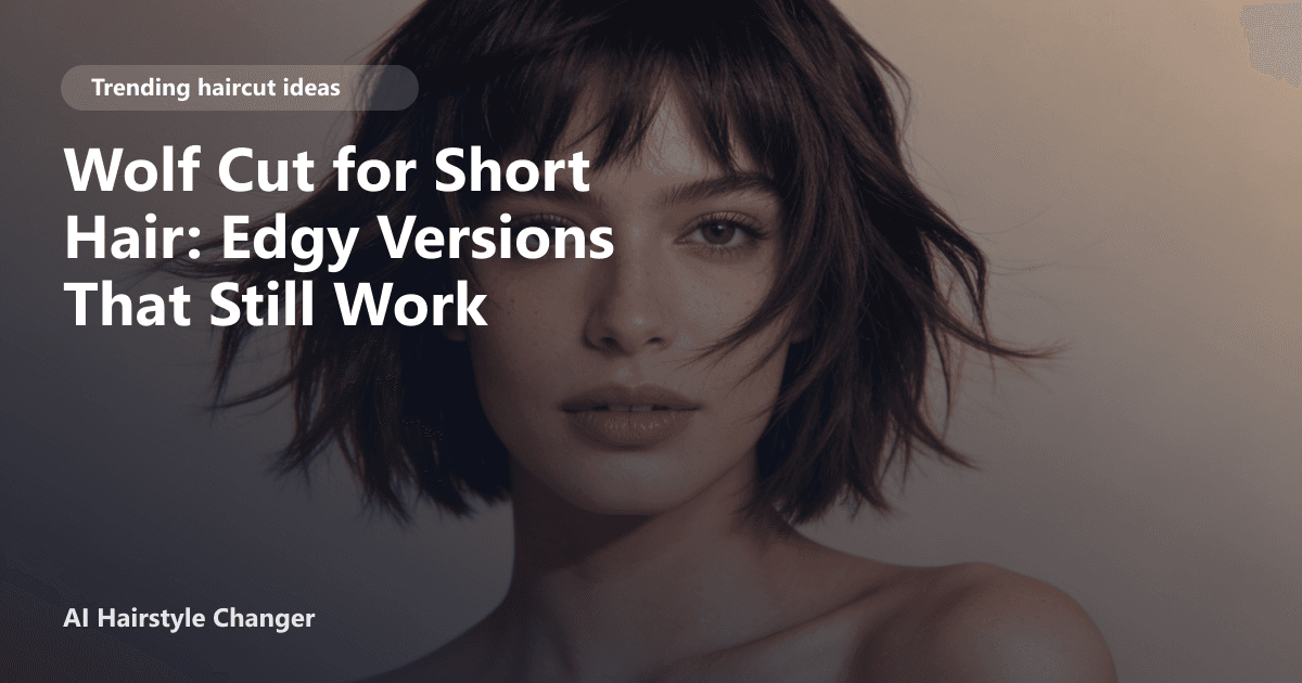 A woman with a short, choppy wolf cut featuring textured layers and a wispy fringe, styled for movement and edge.