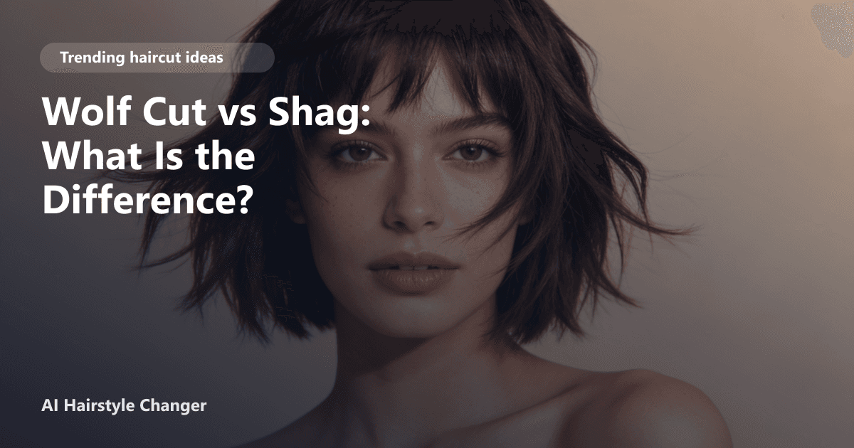 Side-by-side comparison of a modern wolf cut and a classic shag haircut on two models, highlighting the difference in layers and fringe.