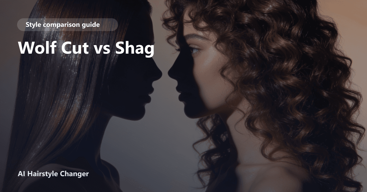 Side-by-side comparison of a modern wolf cut and a classic shag haircut on two models, highlighting layered texture and volume differences.