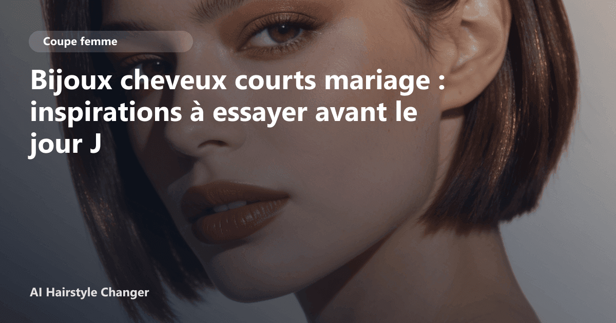 Portrait éditorial lié à bijoux cheveux courts mariage, montrant une idée de coiffure à prévisualiser avant le salon.