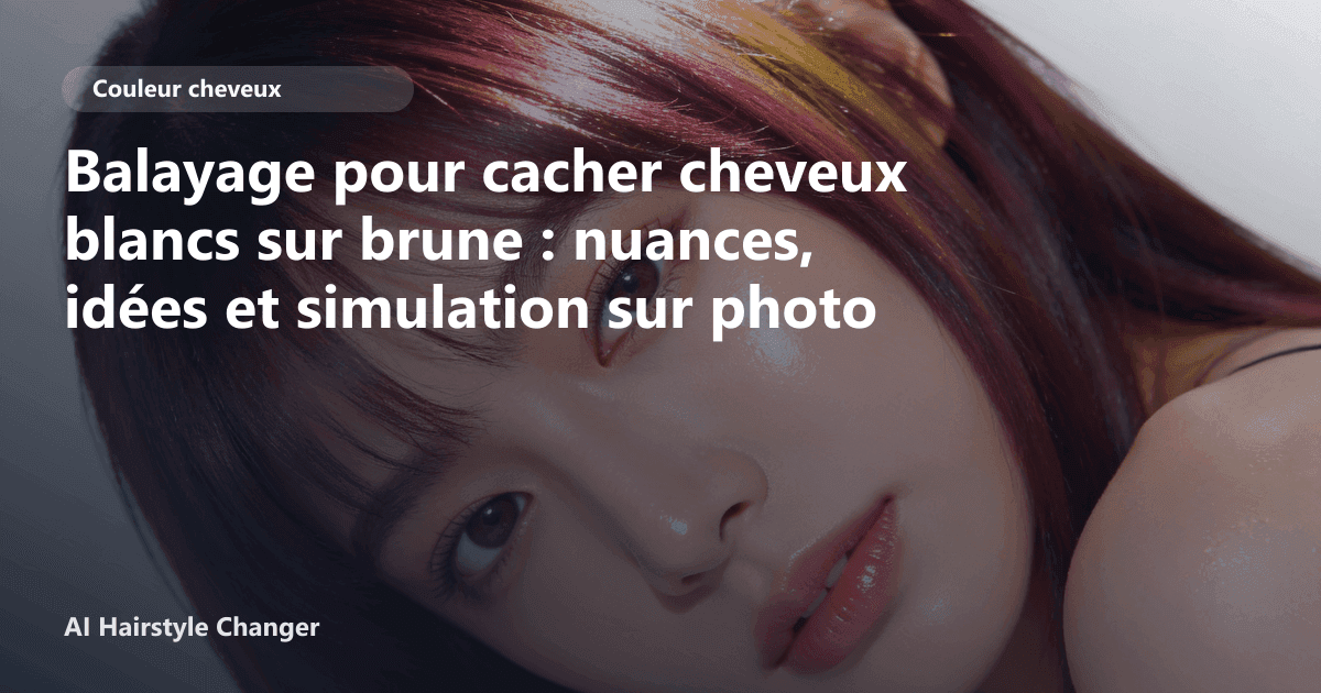 Portrait éditorial lié à balayage pour cacher cheveux blancs sur brune, montrant une idée de coiffure à prévisualiser avant le salon.