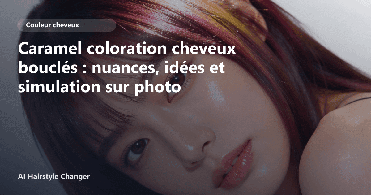 Portrait éditorial lié à caramel coloration cheveux bouclés, montrant une idée de coiffure à prévisualiser avant le salon.