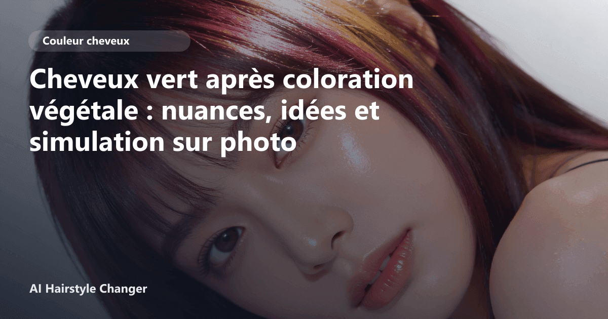 Portrait éditorial lié à cheveux vert après coloration végétale, montrant une idée de coiffure à prévisualiser avant le salon.