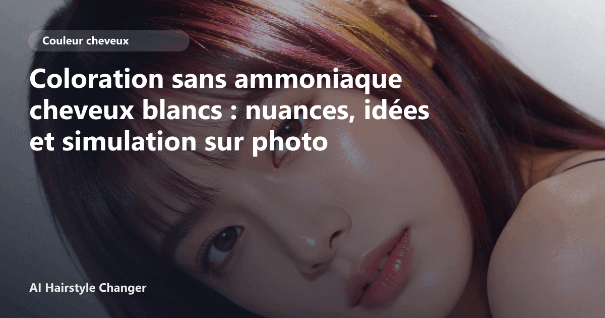 Portrait éditorial lié à coloration sans ammoniaque cheveux blancs, montrant une idée de coiffure à prévisualiser avant le salon.