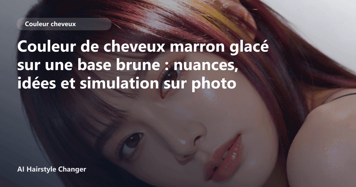 Portrait éditorial lié à couleur de cheveux marron glacé sur une base brune, montrant une idée de coiffure à prévisualiser avant le salon.