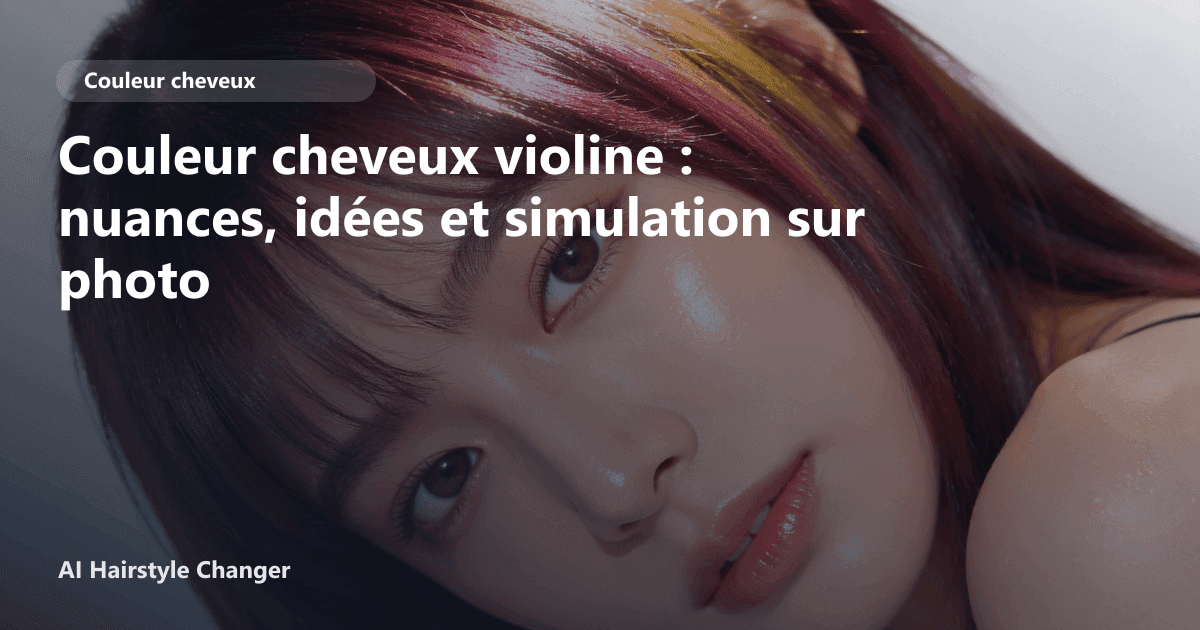 Portrait éditorial lié à couleur cheveux violine, montrant une idée de coiffure à prévisualiser avant le salon.