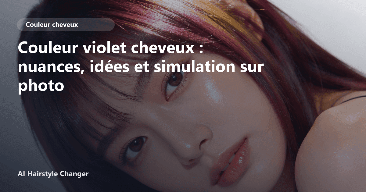 Portrait éditorial lié à couleur violet cheveux, montrant une idée de coiffure à prévisualiser avant le salon.