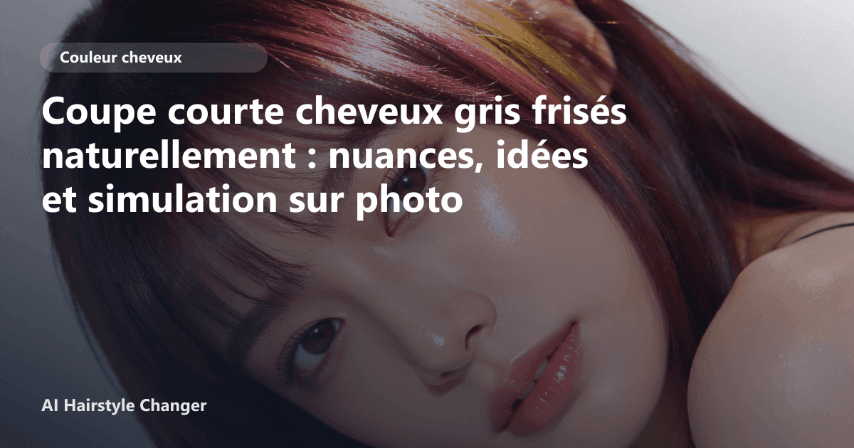 Portrait éditorial lié à coupe courte cheveux gris frisés naturellement, montrant une idée de coiffure à prévisualiser avant le salon.