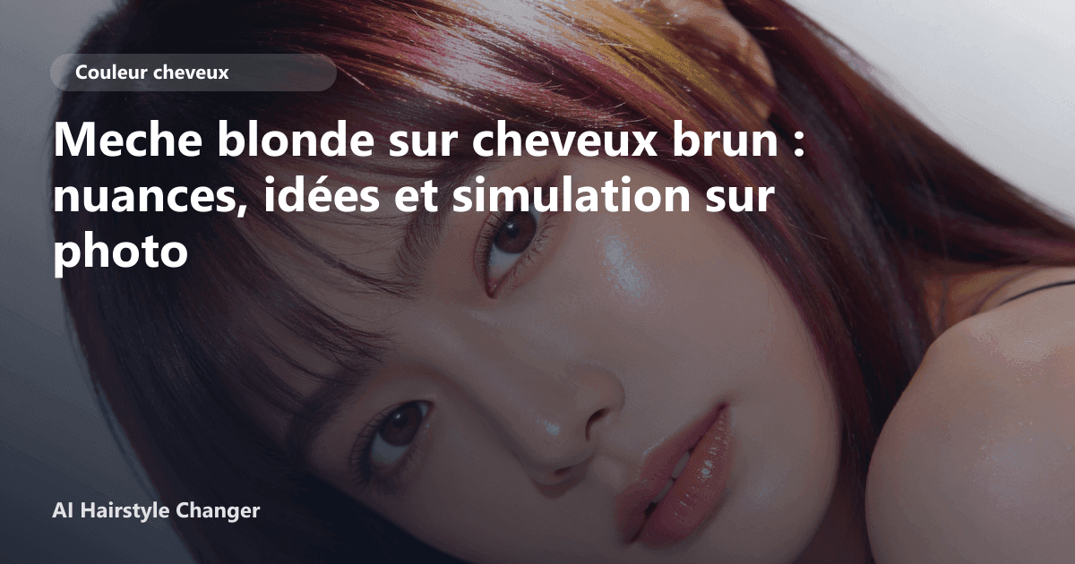 Portrait éditorial lié à meche blonde sur cheveux brun, montrant une idée de coiffure à prévisualiser avant le salon.