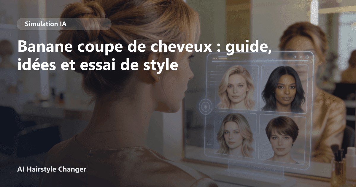 Portrait éditorial lié à banane coupe de cheveux, montrant une idée de coiffure à prévisualiser avant le salon.