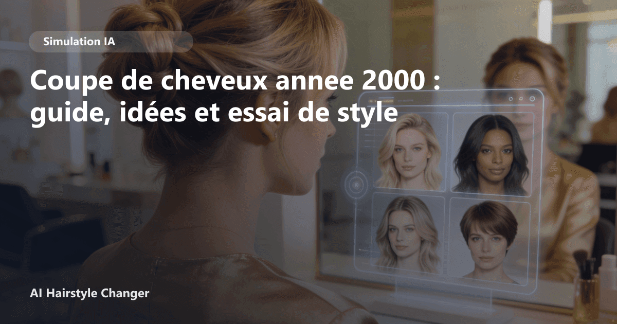 Portrait éditorial lié à coupe de cheveux annee 2000, montrant une idée de coiffure à prévisualiser avant le salon.