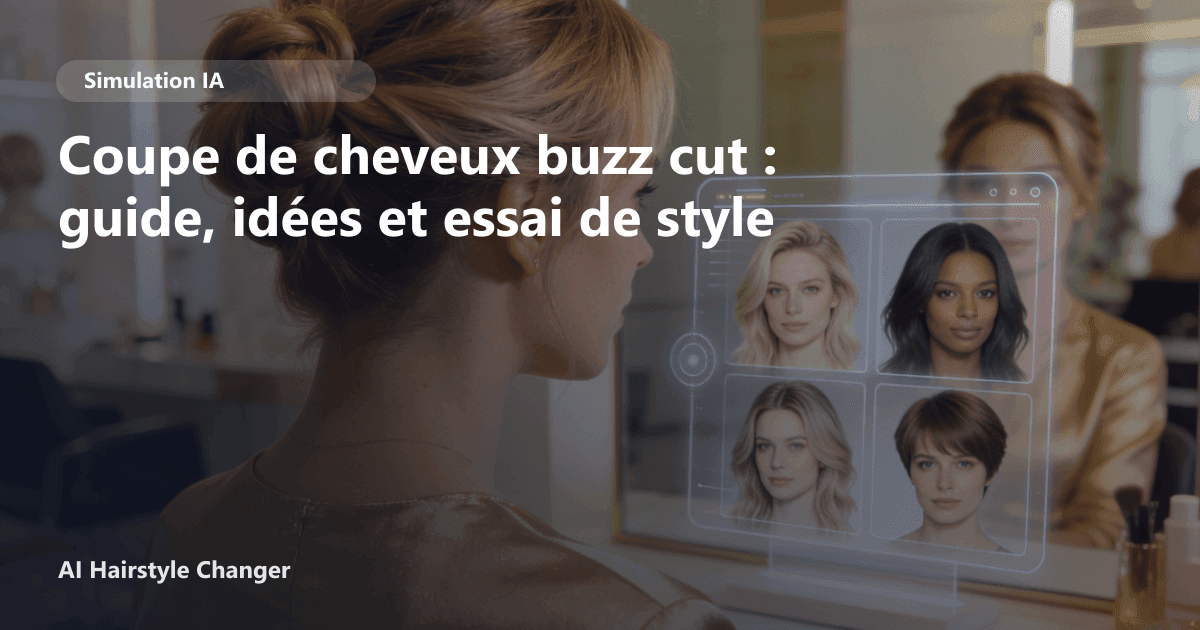 Portrait éditorial lié à coupe de cheveux buzz cut, montrant une idée de coiffure à prévisualiser avant le salon.