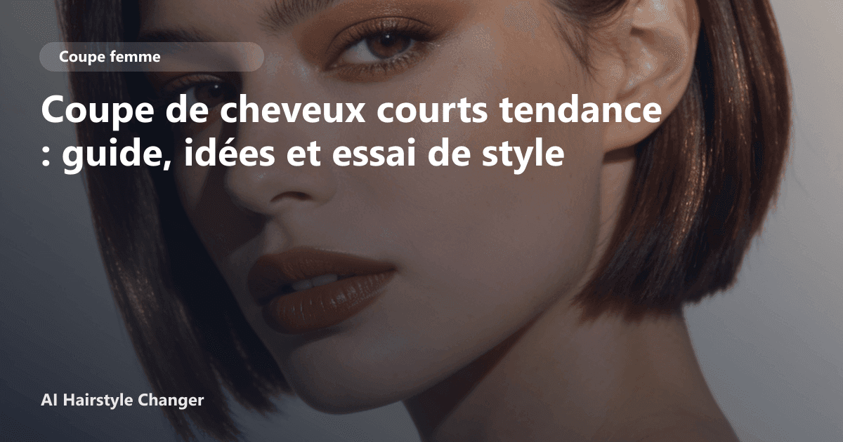 Portrait éditorial lié à coupe de cheveux courts tendance, montrant une idée de coiffure à prévisualiser avant le salon.