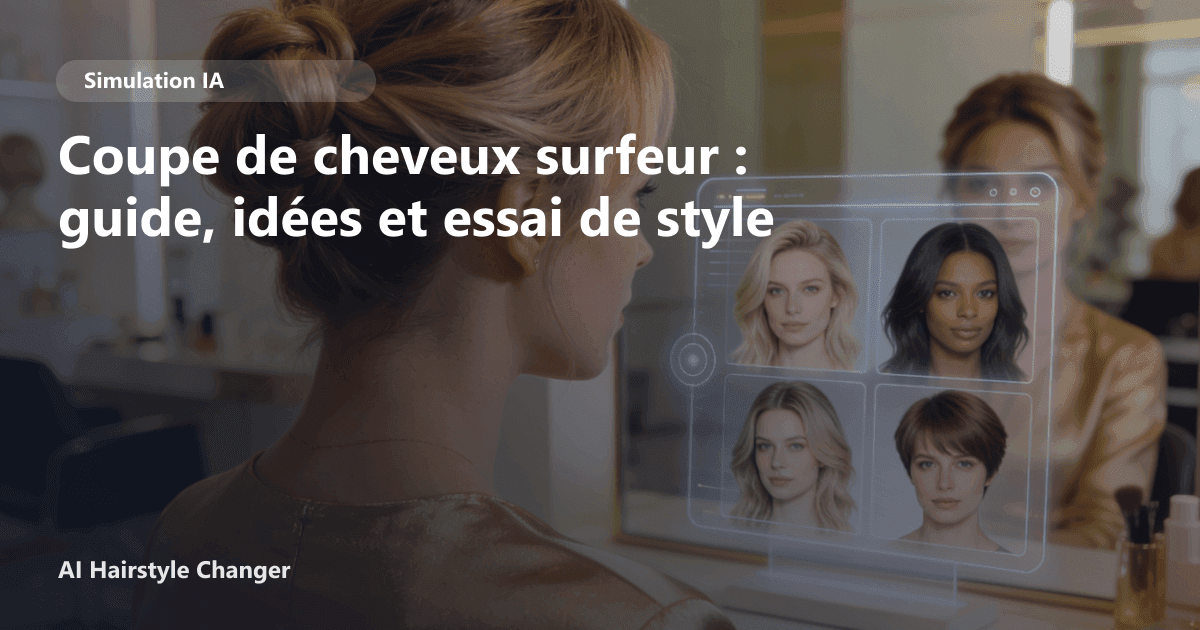 Portrait éditorial lié à coupe de cheveux surfeur, montrant une idée de coiffure à prévisualiser avant le salon.