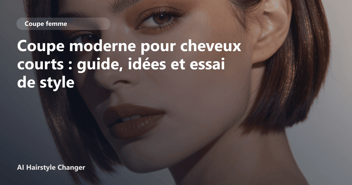 Portrait éditorial lié à coupe moderne pour cheveux courts, montrant une idée de coiffure à prévisualiser avant le salon.