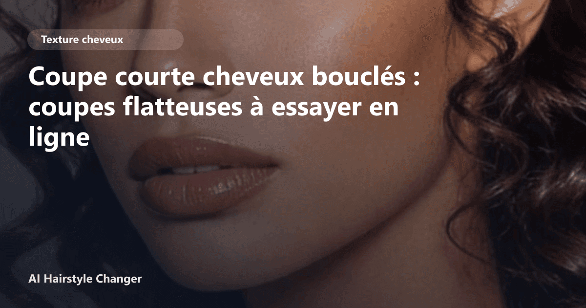 Portrait éditorial lié à coupe courte cheveux bouclés, montrant une idée de coiffure à prévisualiser avant le salon.