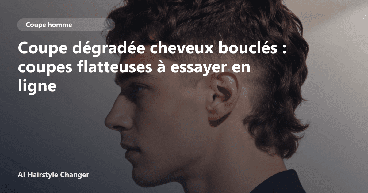 Portrait éditorial lié à coupe dégradée cheveux bouclés, montrant une idée de coiffure à prévisualiser avant le salon.