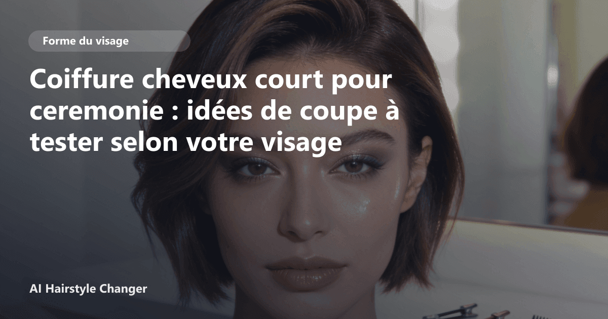Portrait éditorial lié à coiffure cheveux court pour ceremonie, montrant une idée de coiffure à prévisualiser avant le salon.