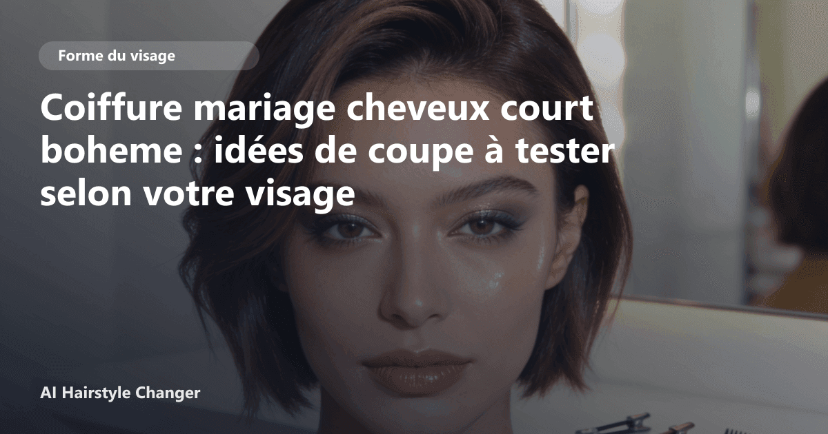 Portrait éditorial lié à coiffure mariage cheveux court boheme, montrant une idée de coiffure à prévisualiser avant le salon.