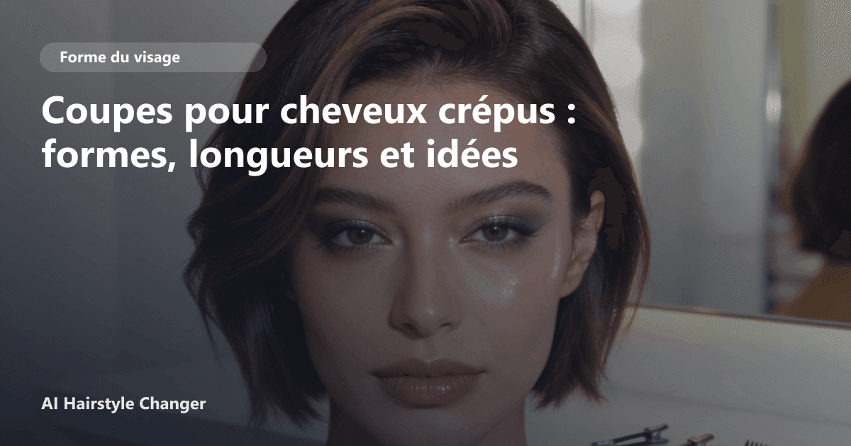Femme avec une coupe courte sur cheveux crépus volumineuse et définie, testant différents styles via une application mobile.