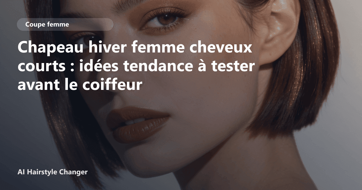 Portrait éditorial lié à chapeau hiver femme cheveux courts, montrant une idée de coiffure à prévisualiser avant le salon.