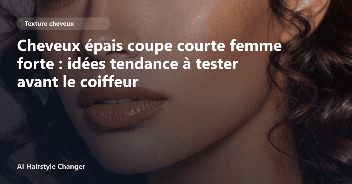 Portrait éditorial lié à cheveux épais coupe courte femme forte, montrant une idée de coiffure à prévisualiser avant le salon.