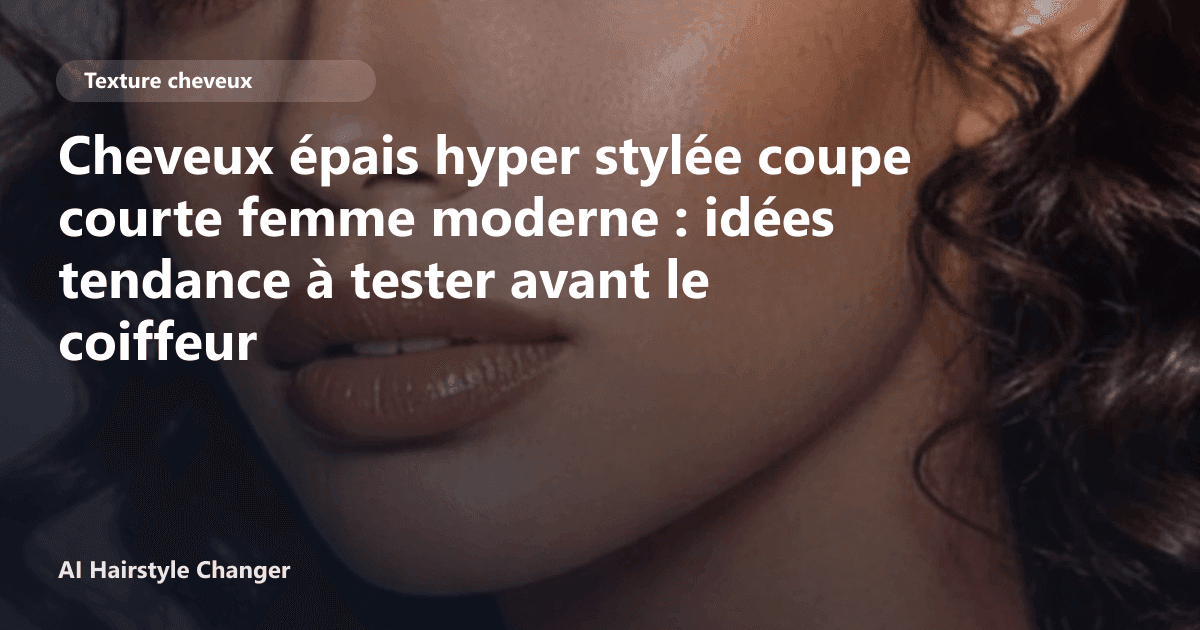 Portrait éditorial lié à cheveux épais hyper stylée coupe courte femme moderne, montrant une idée de coiffure à prévisualiser avant le salon.