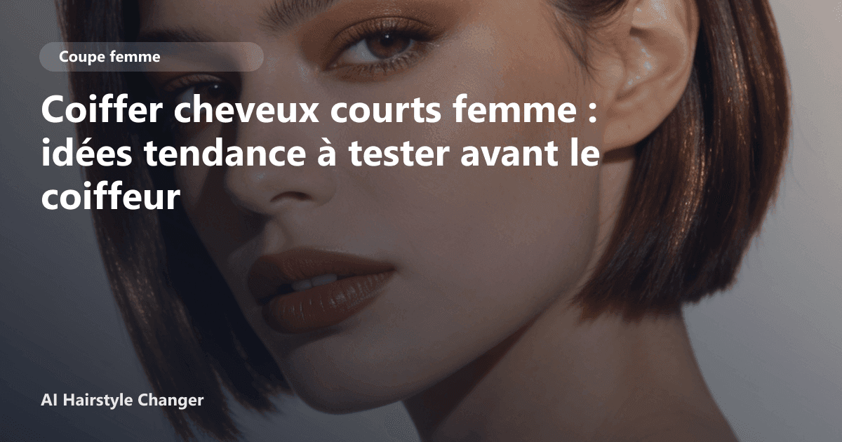 Portrait éditorial lié à coiffer cheveux courts femme, montrant une idée de coiffure à prévisualiser avant le salon.