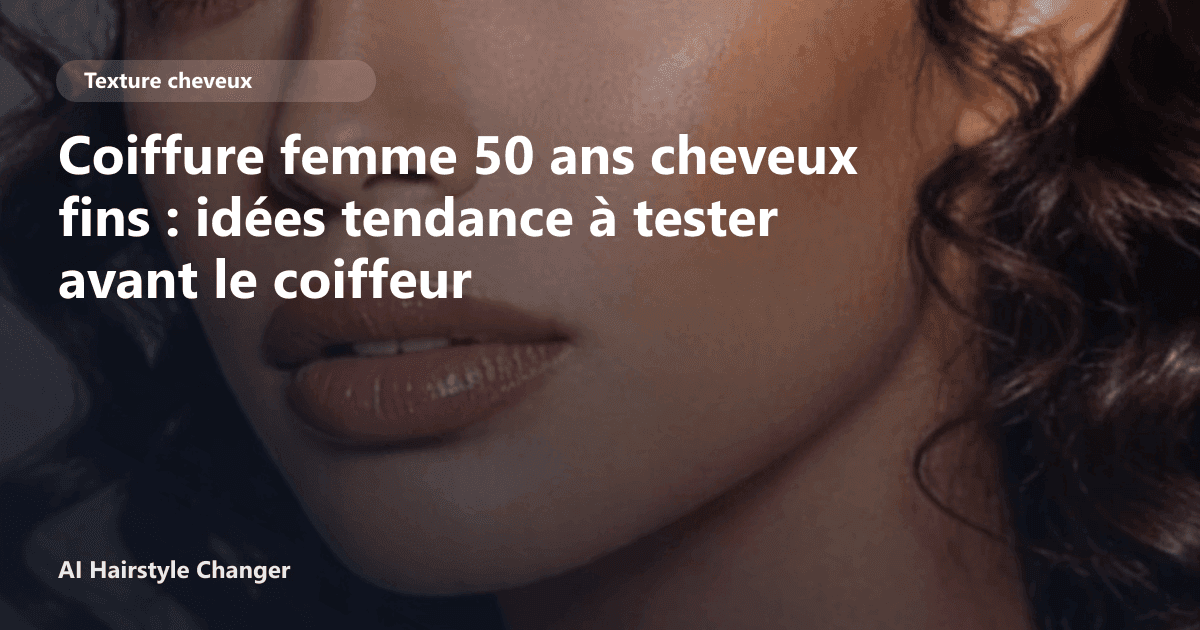 Portrait éditorial lié à coiffure femme 50 ans cheveux fins, montrant une idée de coiffure à prévisualiser avant le salon.
