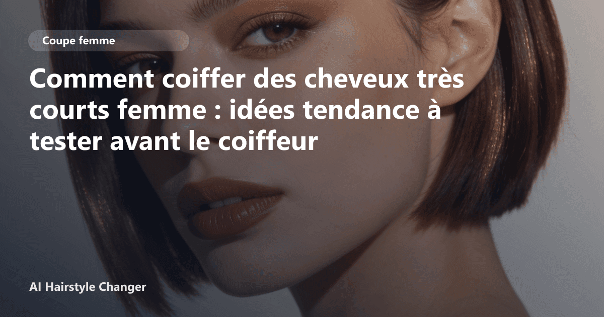 Portrait éditorial lié à comment coiffer des cheveux très courts femme, montrant une idée de coiffure à prévisualiser avant le salon.