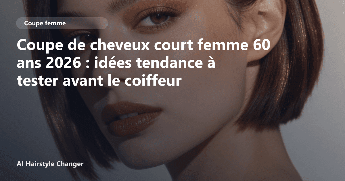 Portrait éditorial lié à coupe de cheveux court femme 60 ans 2024, montrant une idée de coiffure à prévisualiser avant le salon.