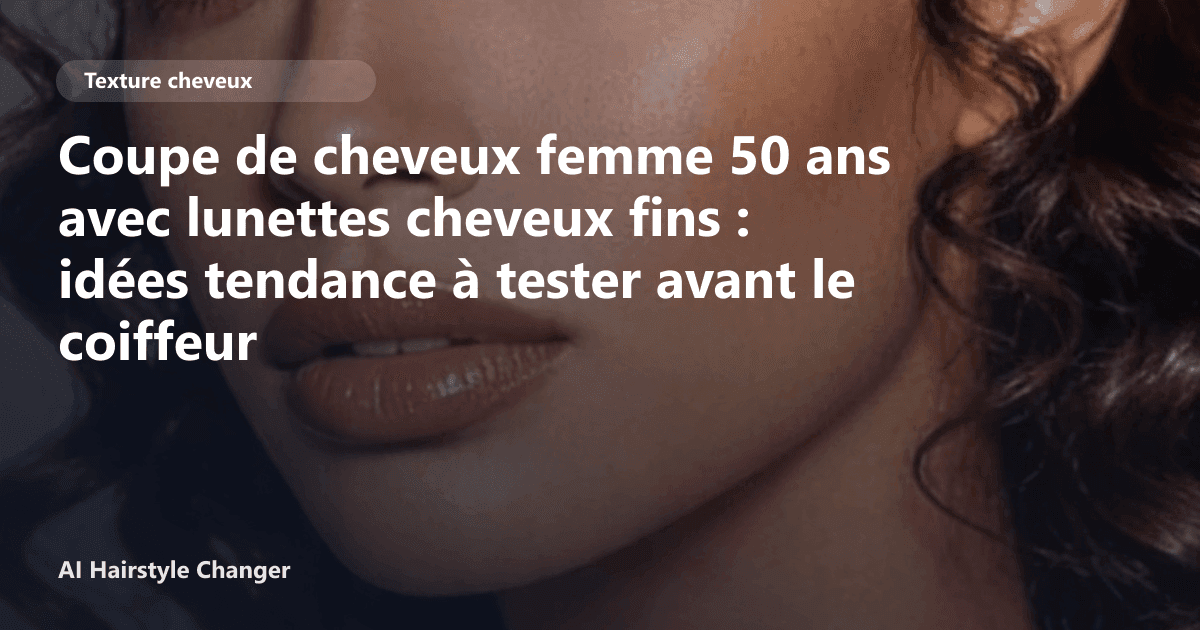Portrait éditorial lié à coupe de cheveux femme 50 ans avec lunettes cheveux fins, montrant une idée de coiffure à prévisualiser avant le salon.