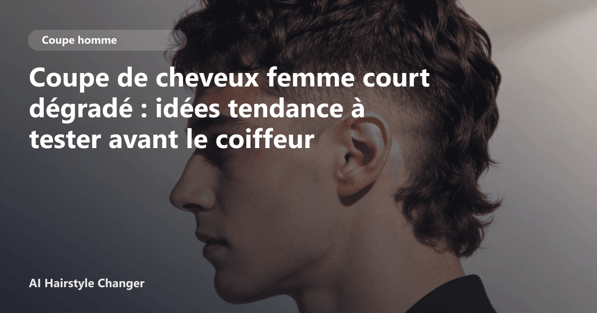 Portrait éditorial lié à coupe de cheveux femme court dégradé, montrant une idée de coiffure à prévisualiser avant le salon.
