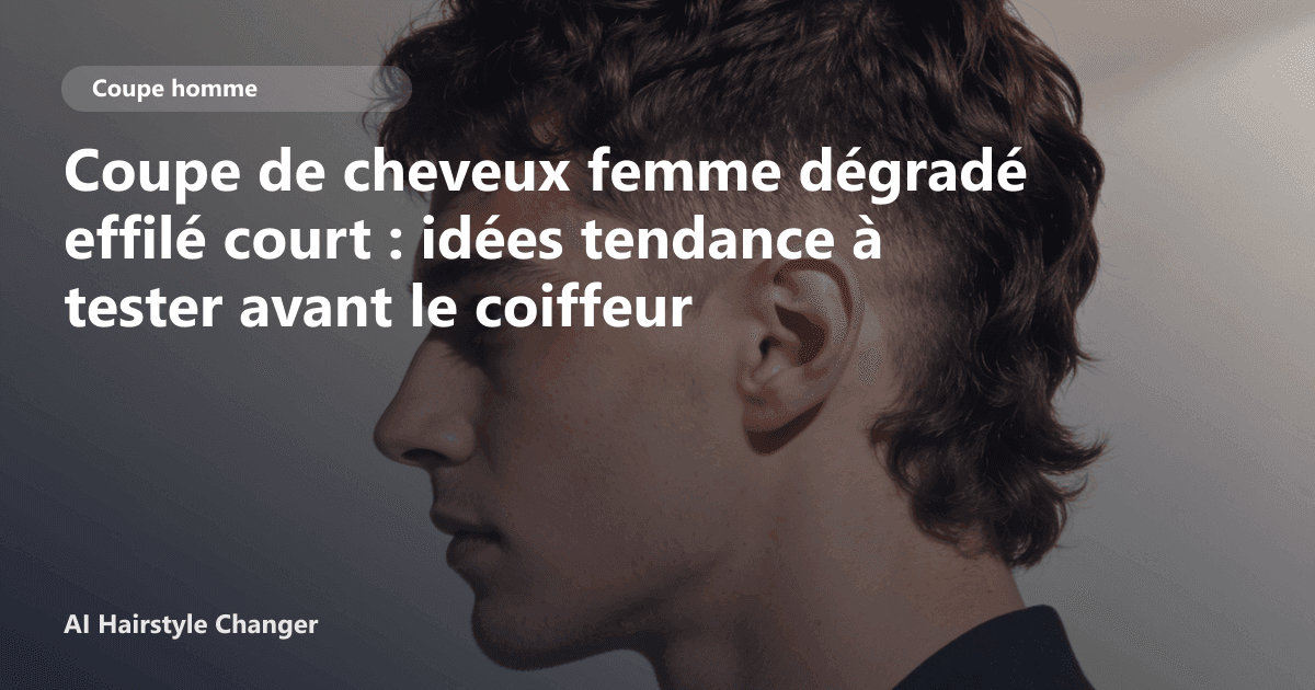 Portrait éditorial lié à coupe de cheveux femme dégradé effilé court, montrant une idée de coiffure à prévisualiser avant le salon.