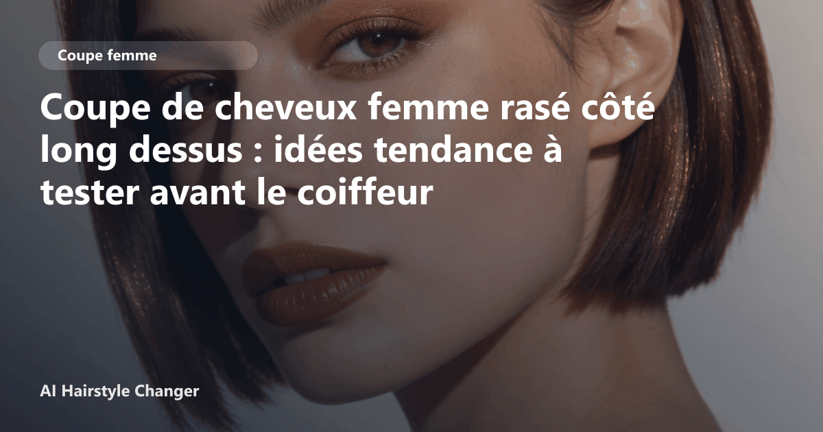 Portrait éditorial lié à coupe de cheveux femme rasé côté long dessus, montrant une idée de coiffure à prévisualiser avant le salon.