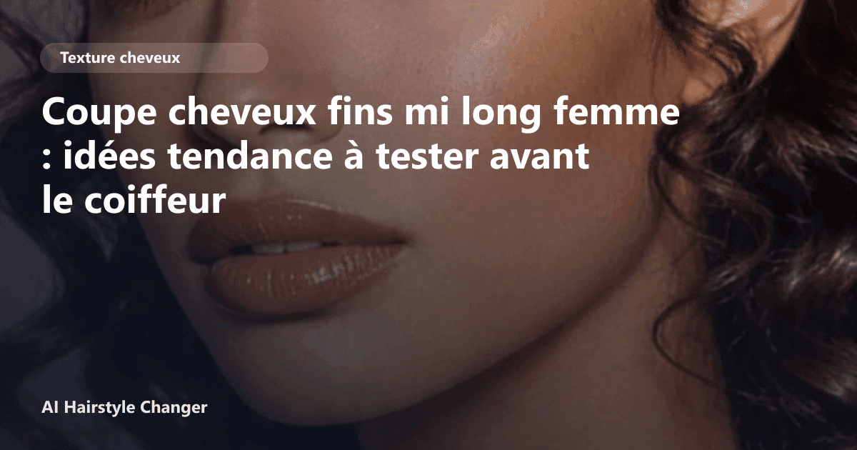 Portrait éditorial lié à coupe cheveux fins mi long femme, montrant une idée de coiffure à prévisualiser avant le salon.