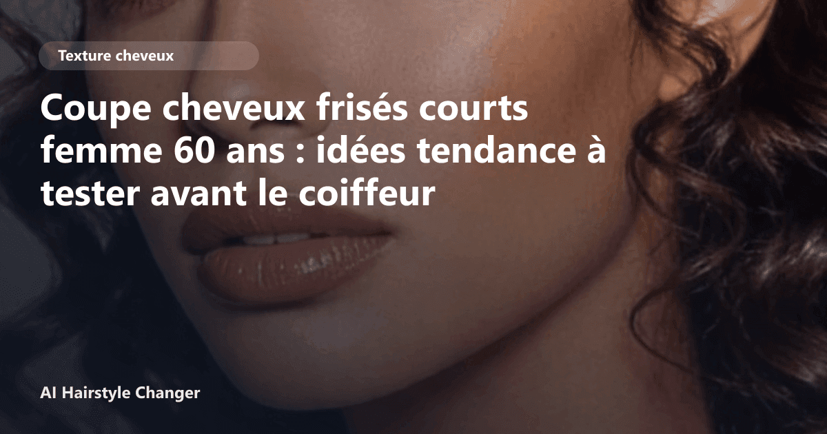 Portrait éditorial lié à coupe cheveux frisés courts femme 60 ans, montrant une idée de coiffure à prévisualiser avant le salon.