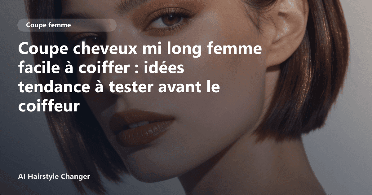 Portrait éditorial lié à coupe cheveux mi long femme facile à coiffer, montrant une idée de coiffure à prévisualiser avant le salon.