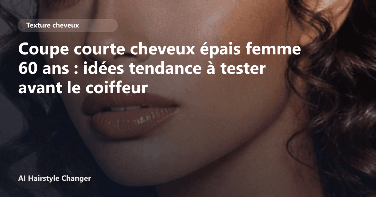 Portrait éditorial lié à coupe courte cheveux épais femme 60 ans, montrant une idée de coiffure à prévisualiser avant le salon.