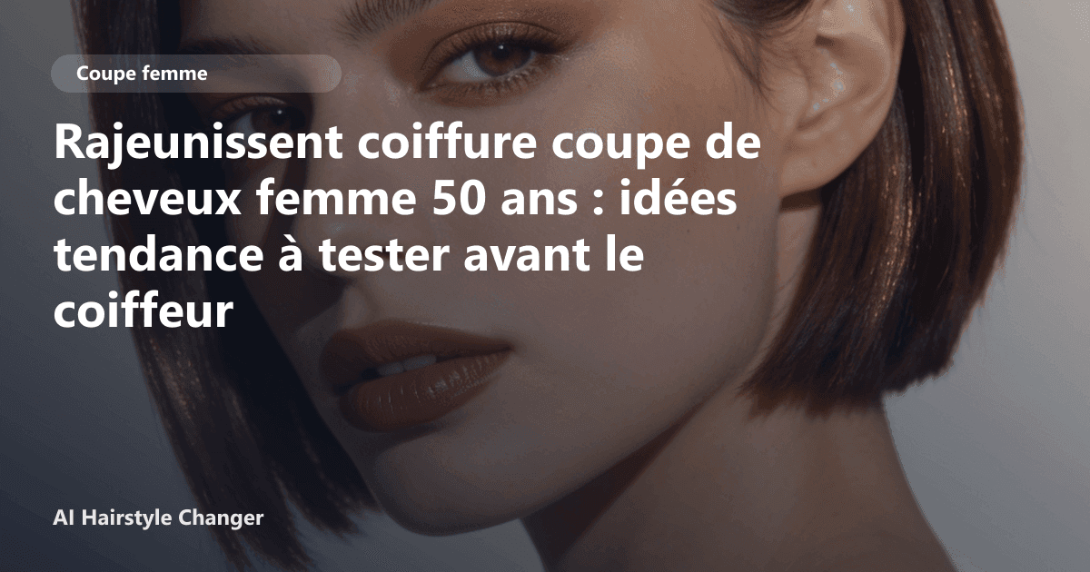 Portrait éditorial lié à rajeunissent coiffure coupe de cheveux femme 50 ans, montrant une idée de coiffure à prévisualiser avant le salon.