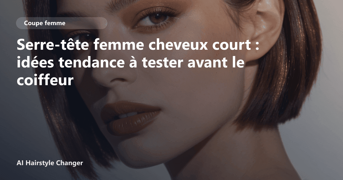 Portrait éditorial lié à serre tête femme cheveux court, montrant une idée de coiffure à prévisualiser avant le salon.