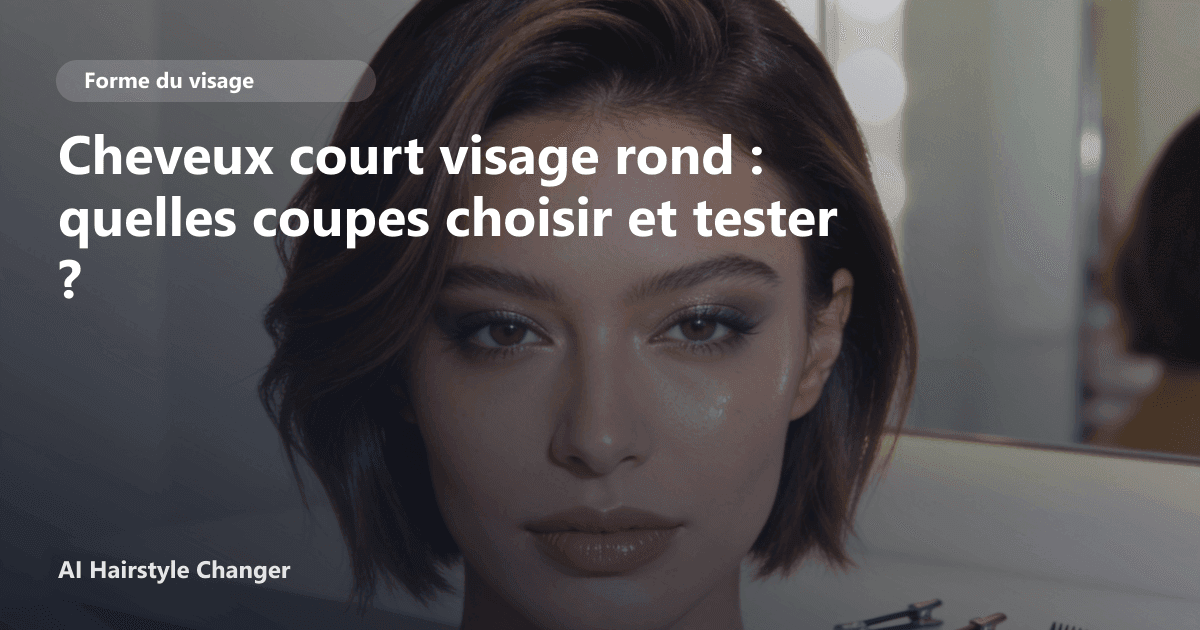 Portrait éditorial lié à cheveux court visage rond, montrant une idée de coiffure à prévisualiser avant le salon.