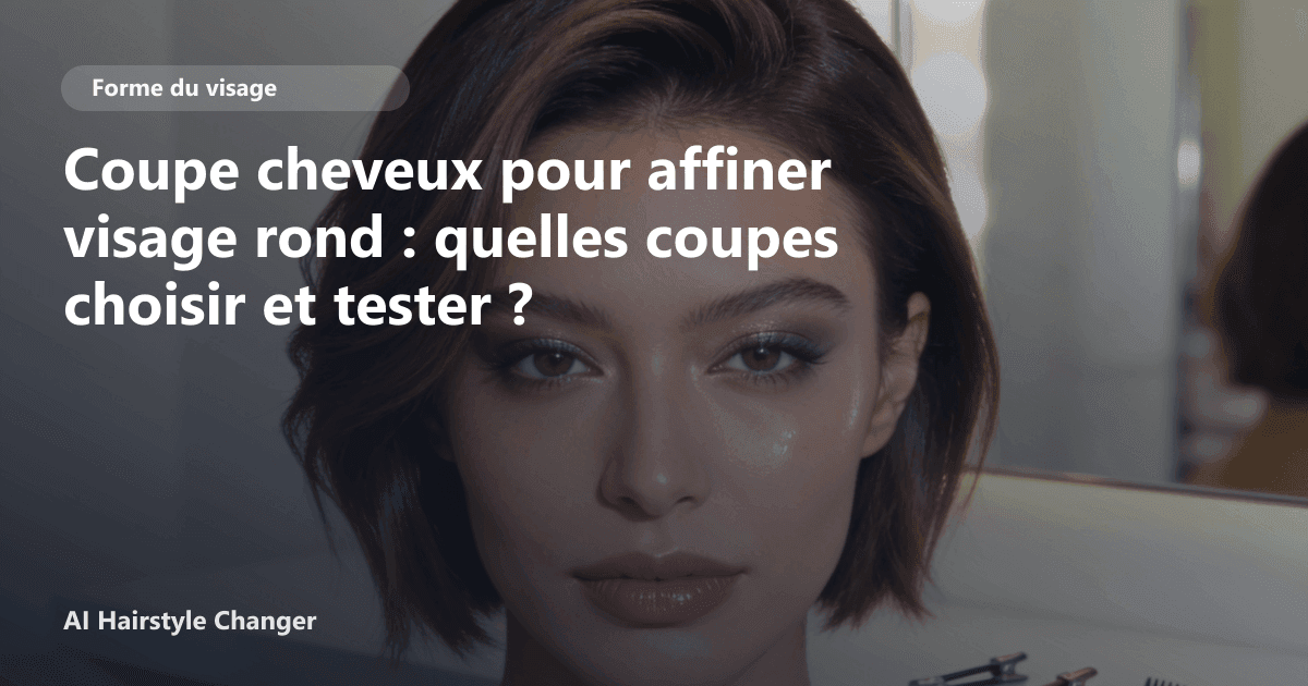 Portrait éditorial lié à coupe cheveux pour affiner visage rond, montrant une idée de coiffure à prévisualiser avant le salon.